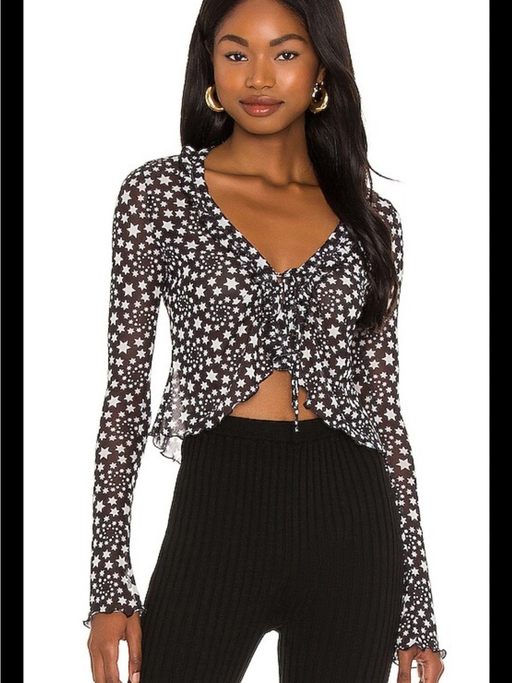 Free People Marne Star Top Women’s XS Mesh Sheer Crop Wrap Shirt Boho B10